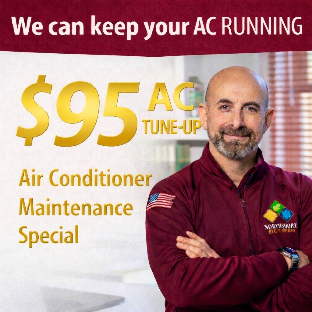 Professional HVAC technician offering a ninety-five dollar AC tune-up and air conditioner maintenance special.