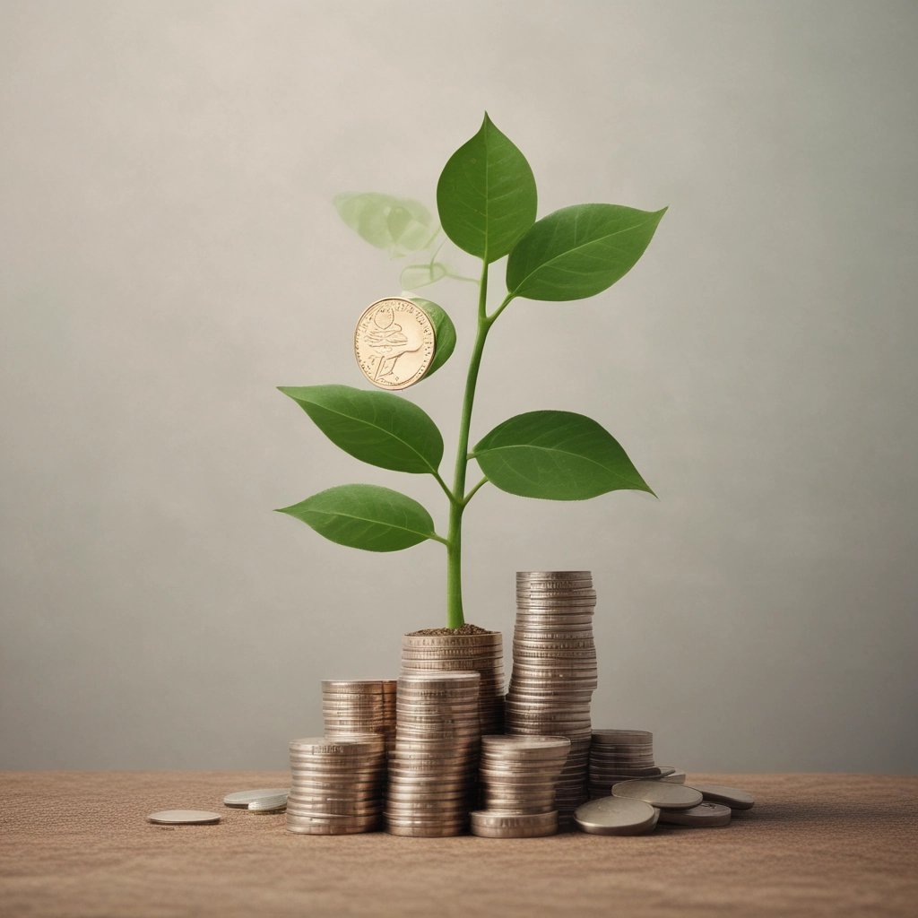 a bitcoin sitting on top of a pile of money