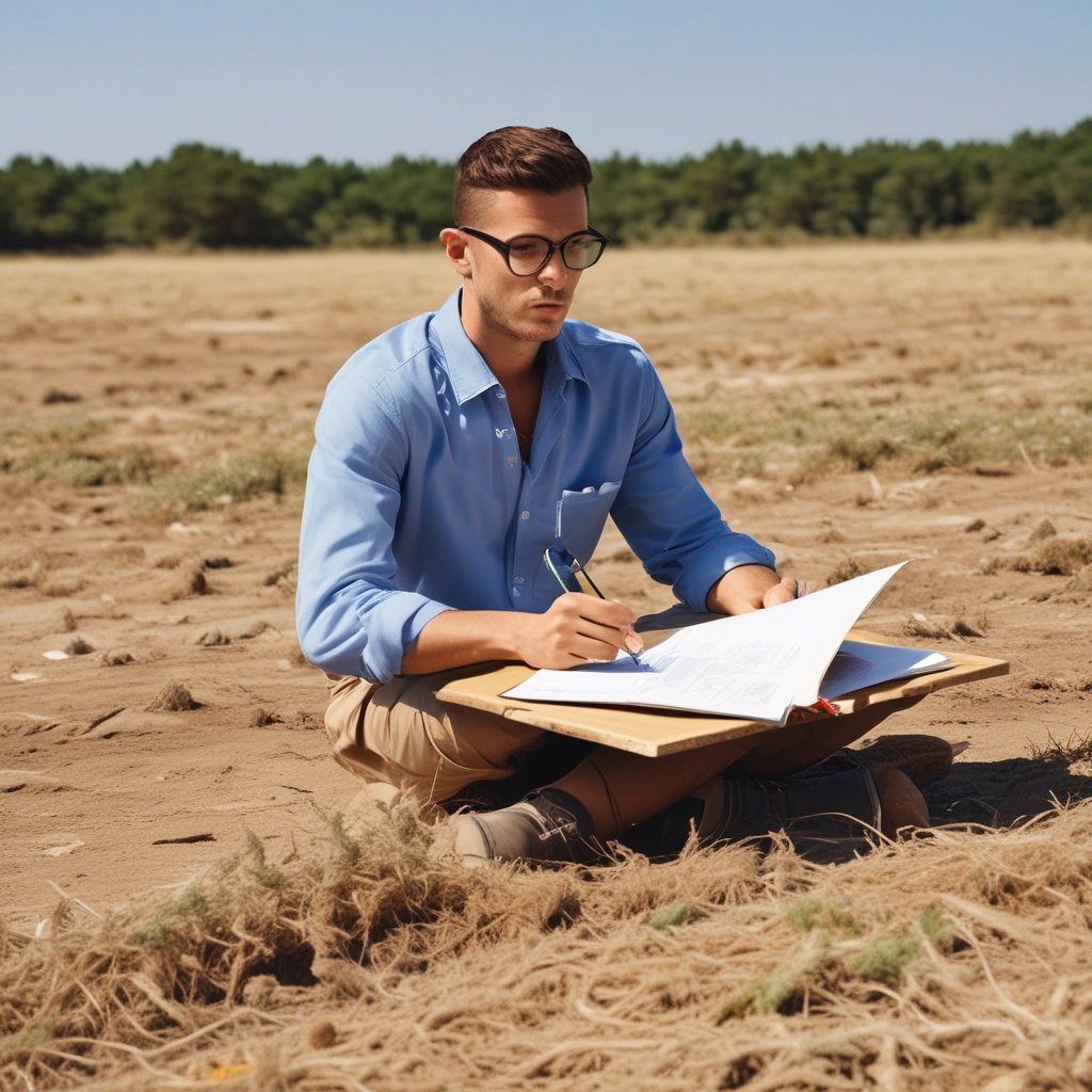 a man sitting on a wooden table with a pen and paper