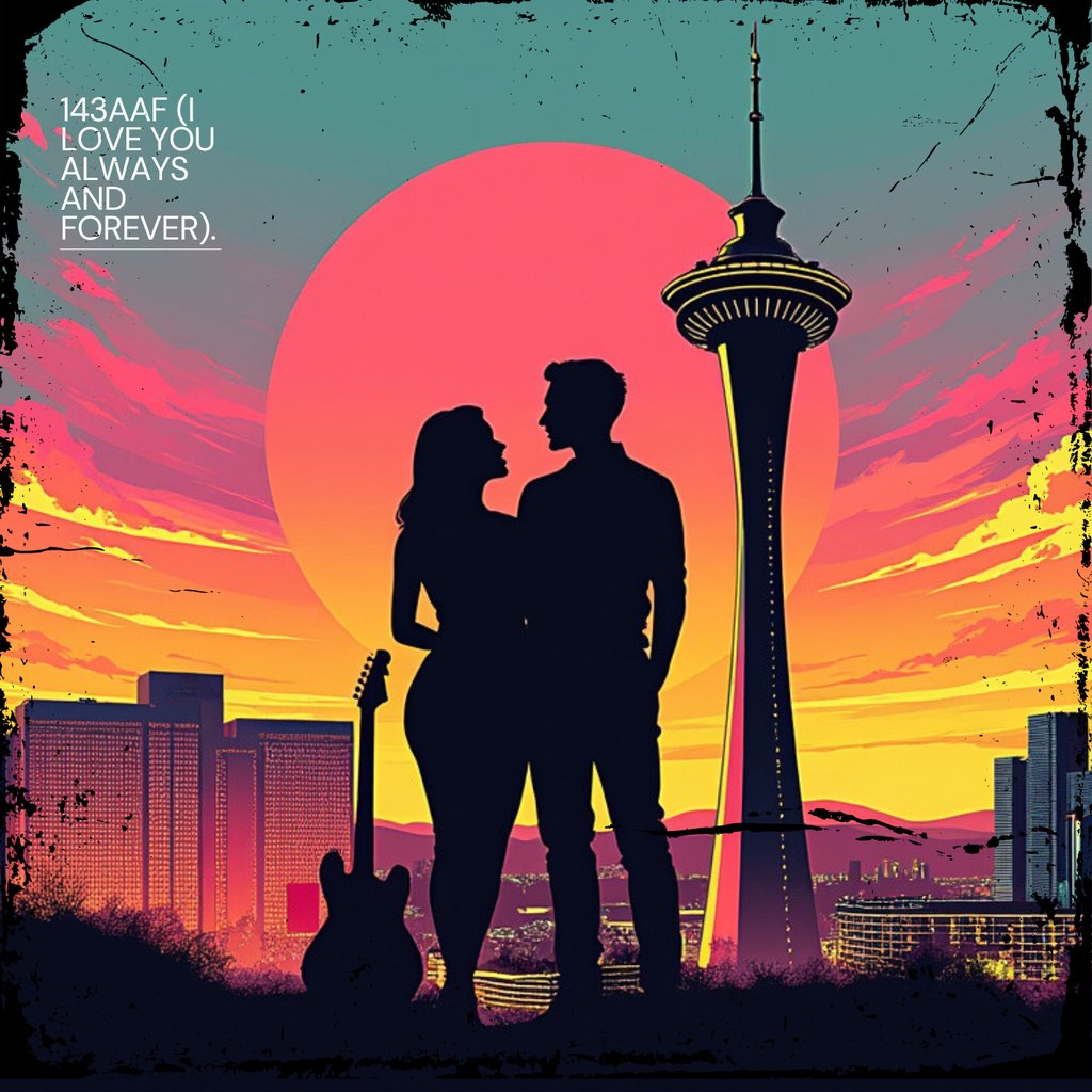 a couple standing in front of a sunset