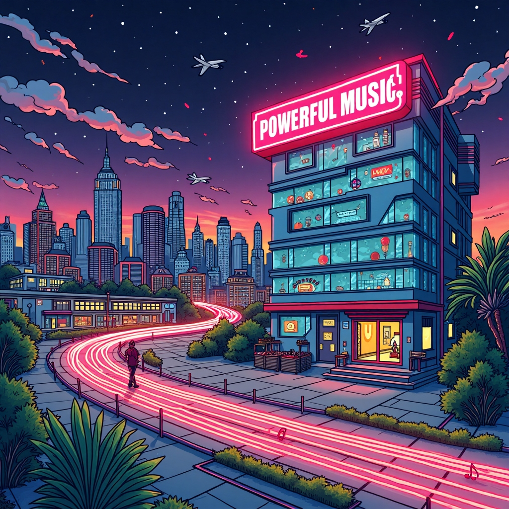 a city street scene with colorful building