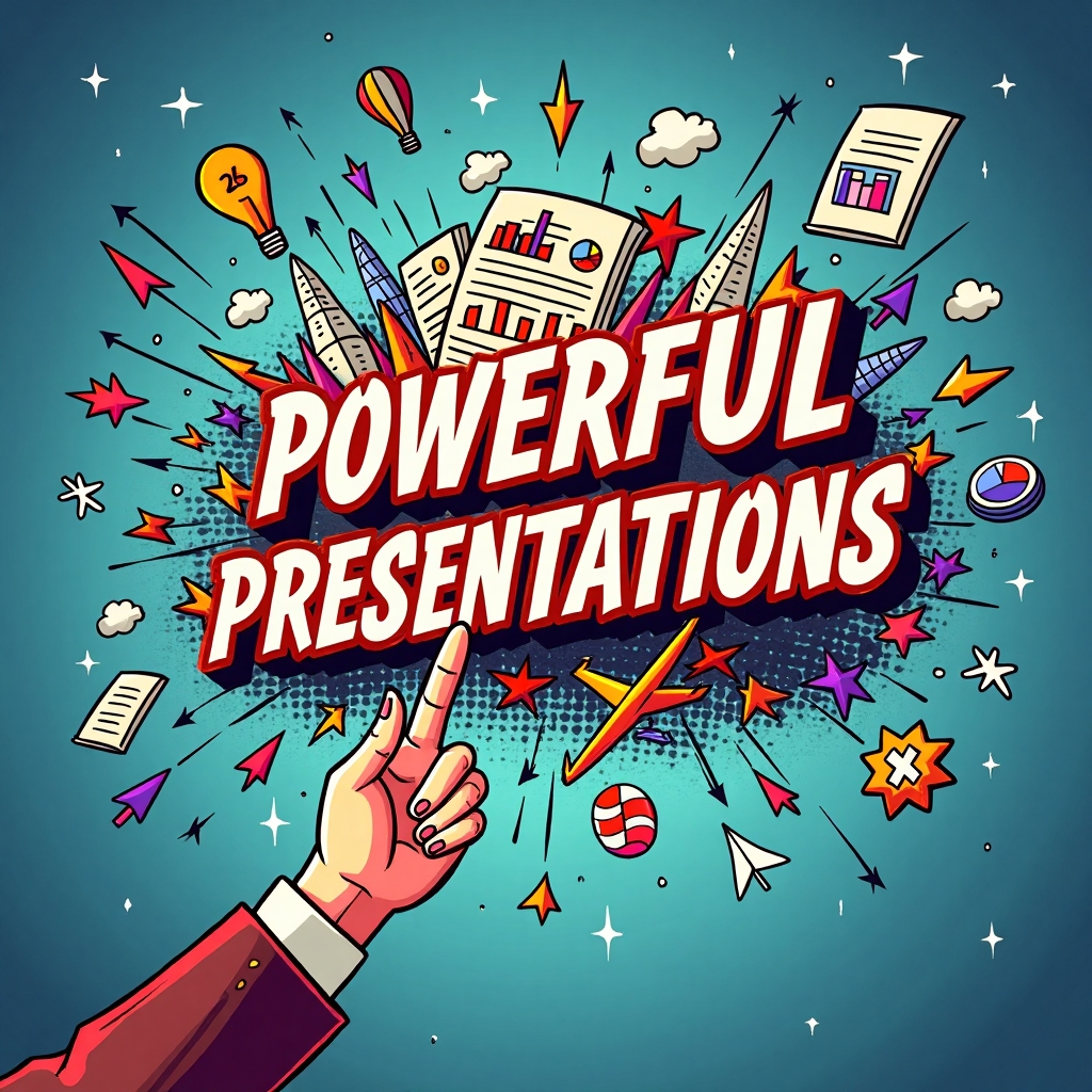 a hand pointing to a powerpoint presentation