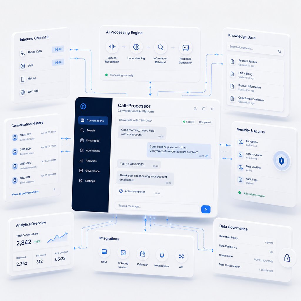 AI call processor platform automating secure communication and business workflows.