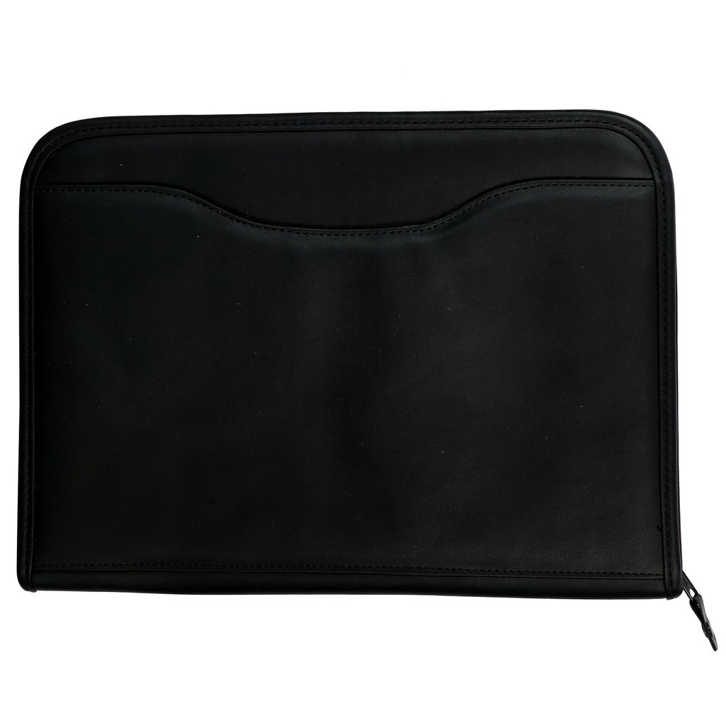 a black conference folder with a zipper