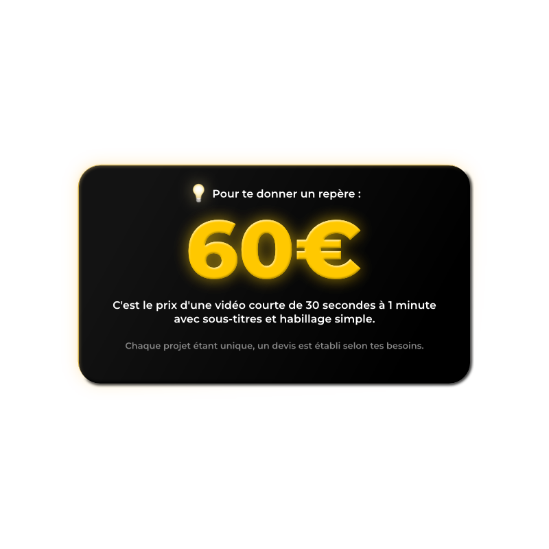 Prix d'une vidéo courte de 30 secondes à 1 minute pour un montage simple.