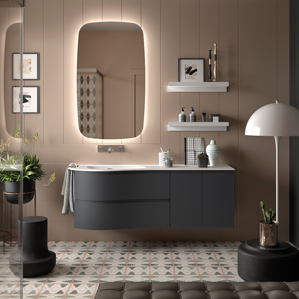 Curved bathroom unit