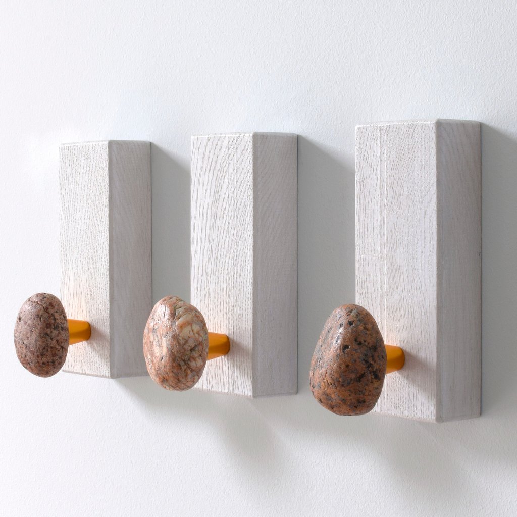 3 pcs Stone Hangers, Coat Rack with natural Beach stones, Rock towel hangers, Towel hooks