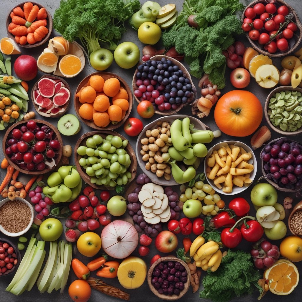 Assortment of fruits and vegetables. Nutrition, nutrition coach, IBD support, gut health