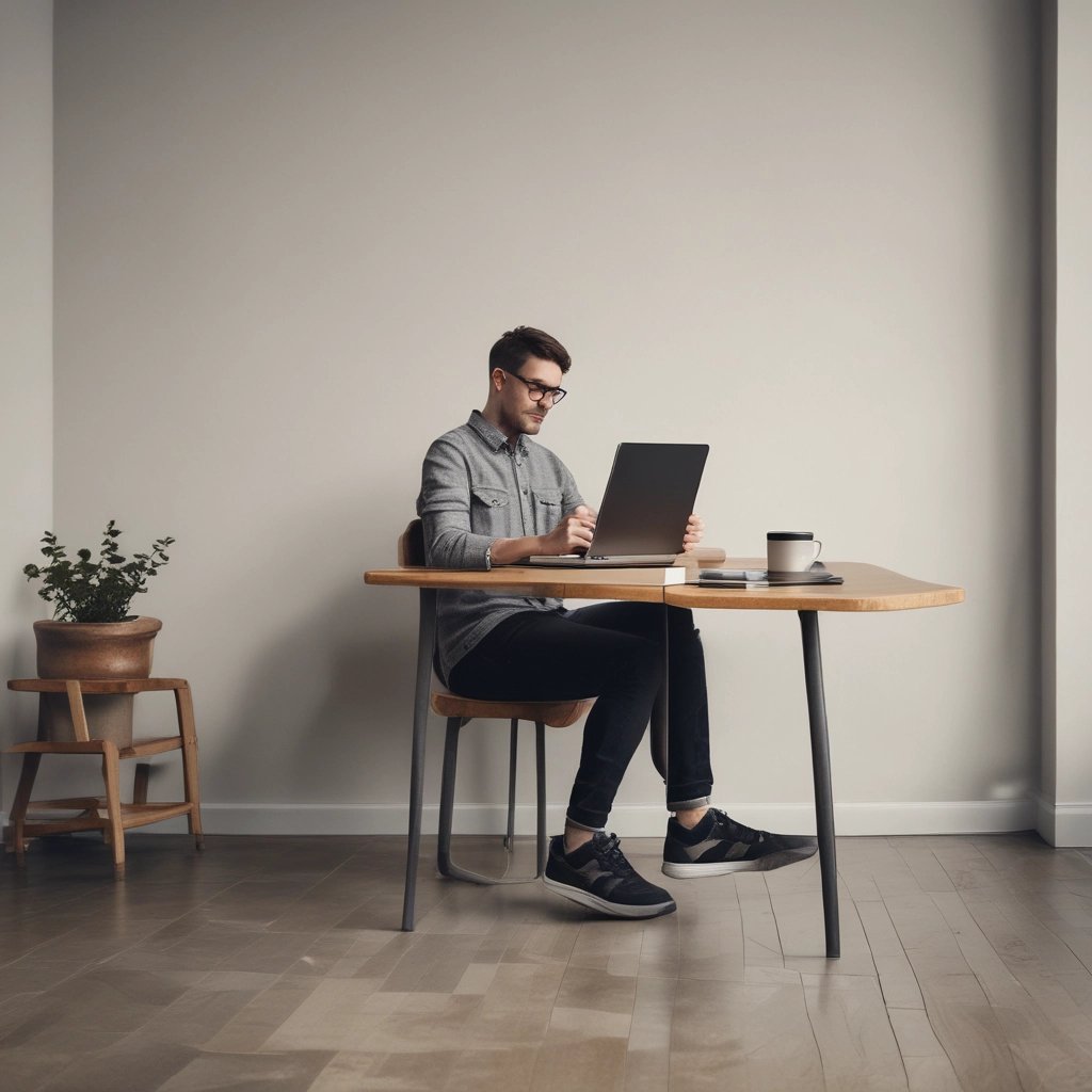 a person sitting at a table with a laptop