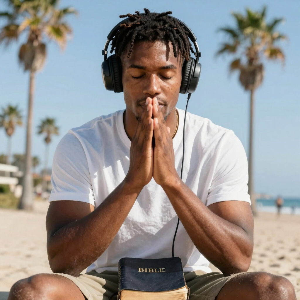 a man sitting in a chair wearing headphones