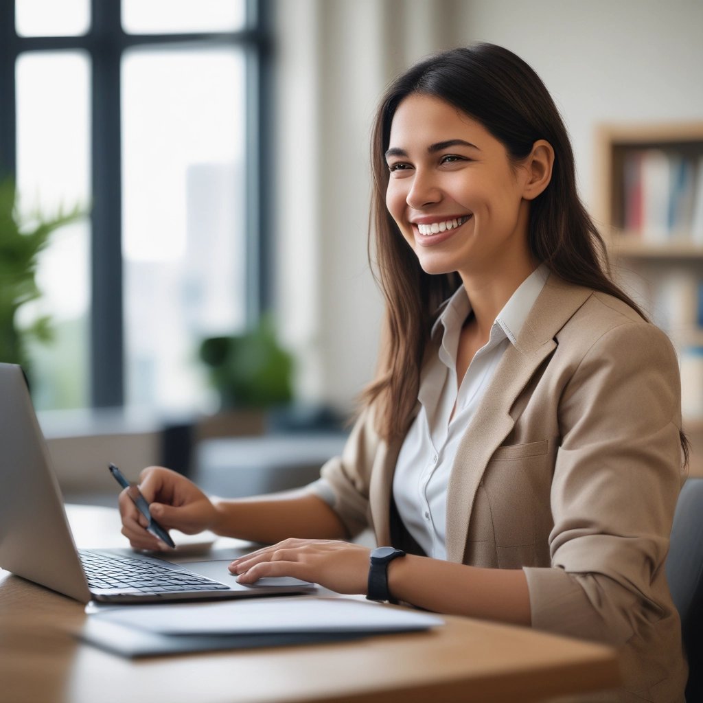 A close-up of a recruitment consultant reviewing resumes on a laptop.