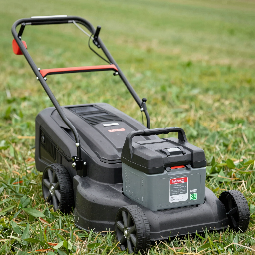 a pushmower with a battery where the engine is usually located