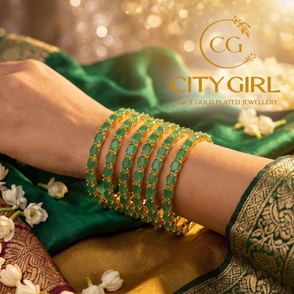 City Girl Jewellery - citygoldbangles - 18 Carat Gold Plated  - Bridal Wear - Bangles Set
