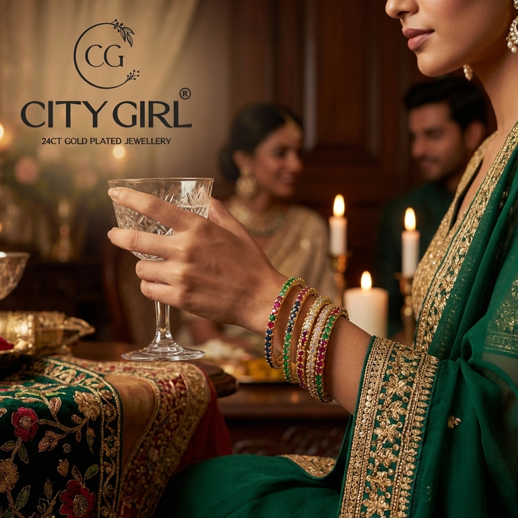 City Girl Jewellery - citygoldbangles - 18 Carat Gold Plated  - Party Wear - Bangles Set
