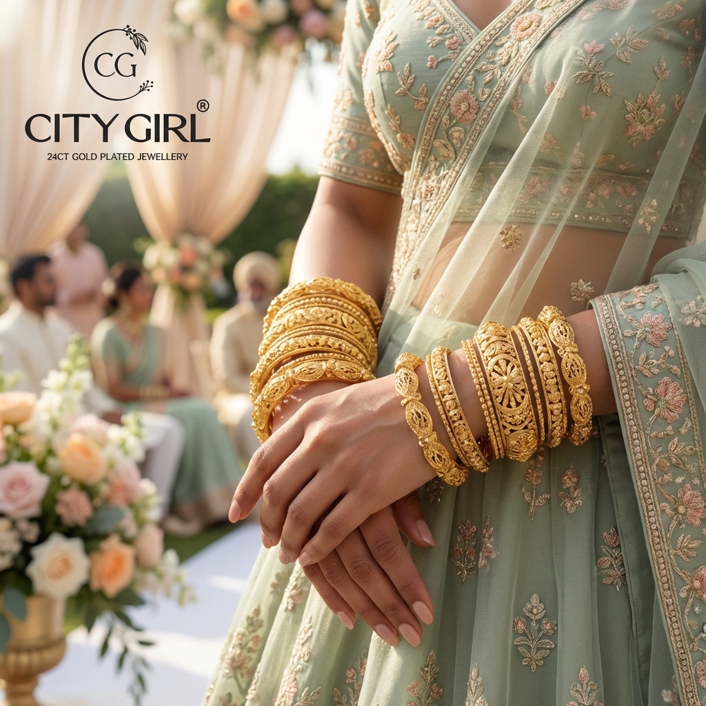 City Girl Jewellery - citygoldbangles - 18 Carat Gold Plated  - Bridal Wear - Bangles Set