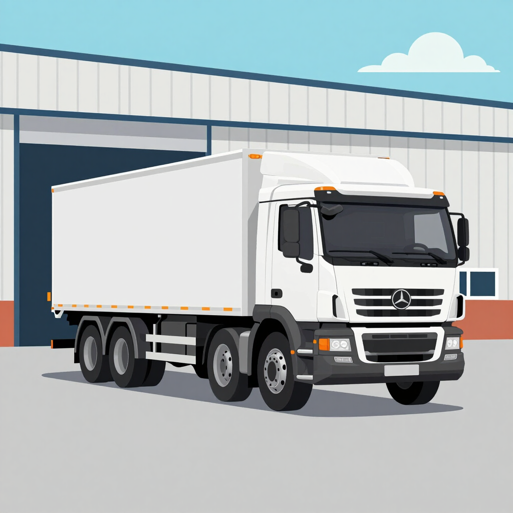 A delivery truck loaded with pallets ready to be shipped under a clear blue sky.