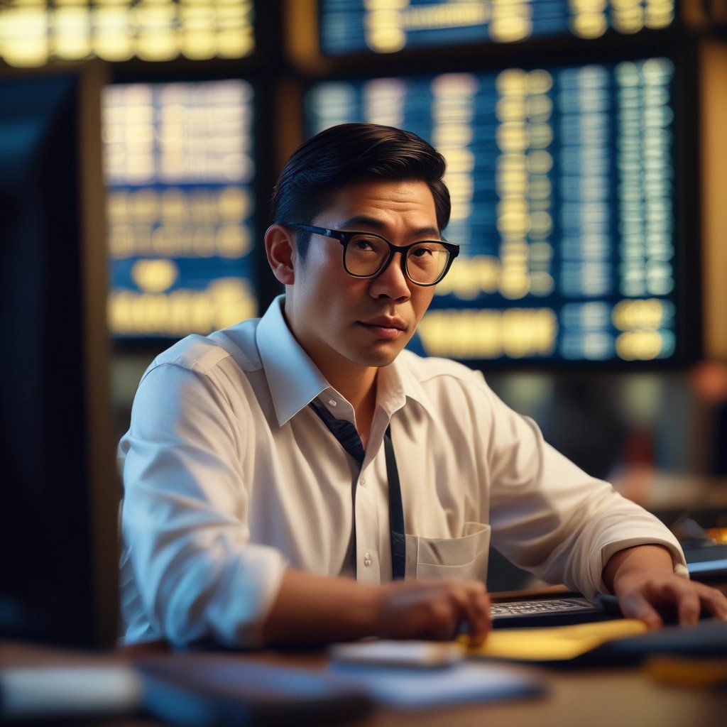A sleek dark-themed interface showing AI-powered trading robot in action with neon blue and purple accents.