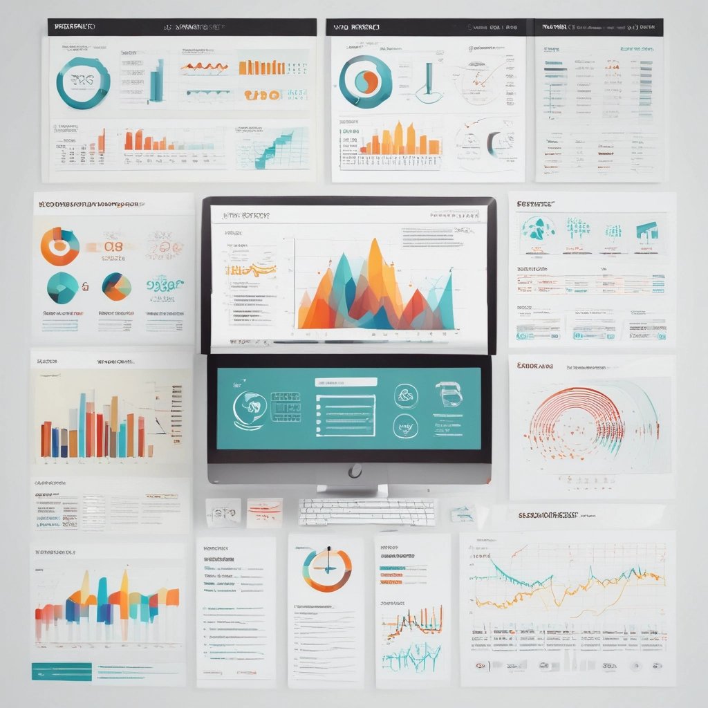 A collection of digital product icons displayed on a tablet screen.