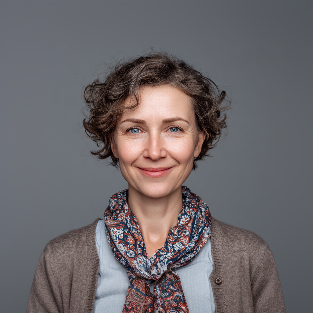 Image of accountant Sophia Zain in a blue blouse and grey cardigan.