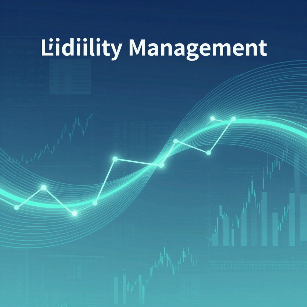 Financial data dashboard showing liquidity management trends with glowing line graphs and market charts.