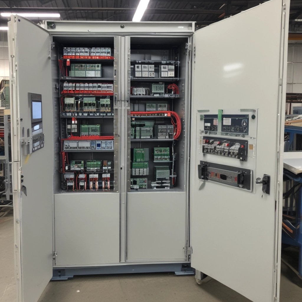 a large industrial steel cabinet with a large amount of electrical equipment