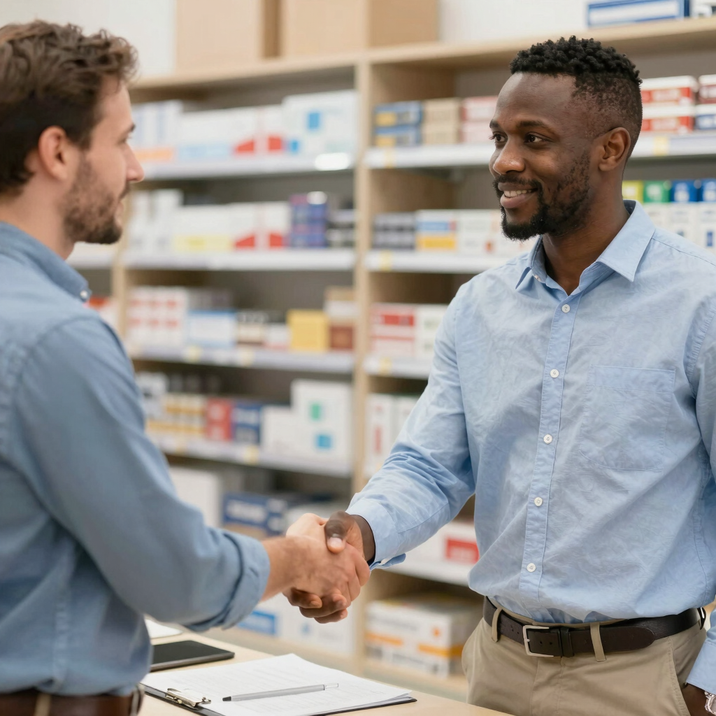 A professional shaking hands with an african international supplier