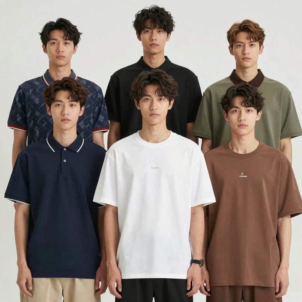 A bustling workshop with skilled workers carefully inspecting stacks of colorful t-shirts ready for shipment.