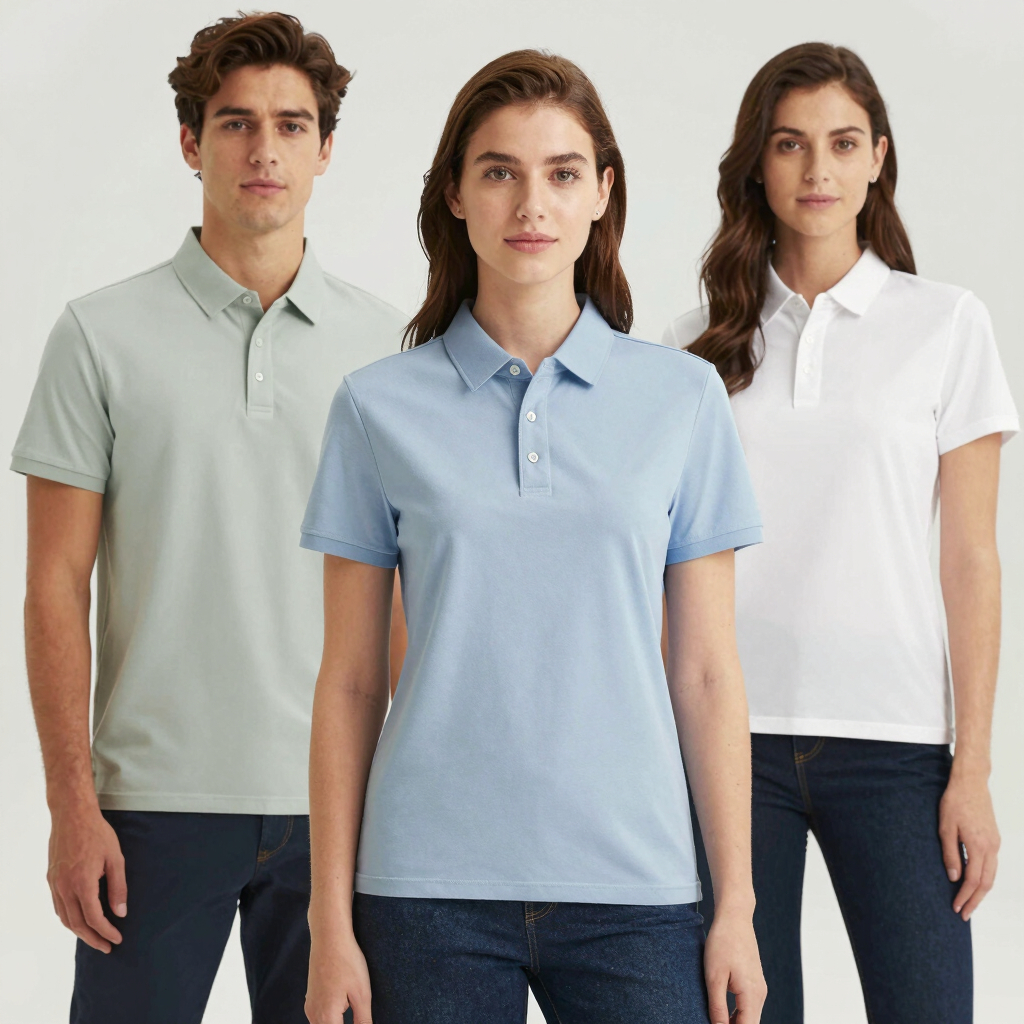 Close-up of a jacquard polo shirt showing detailed woven patterns.