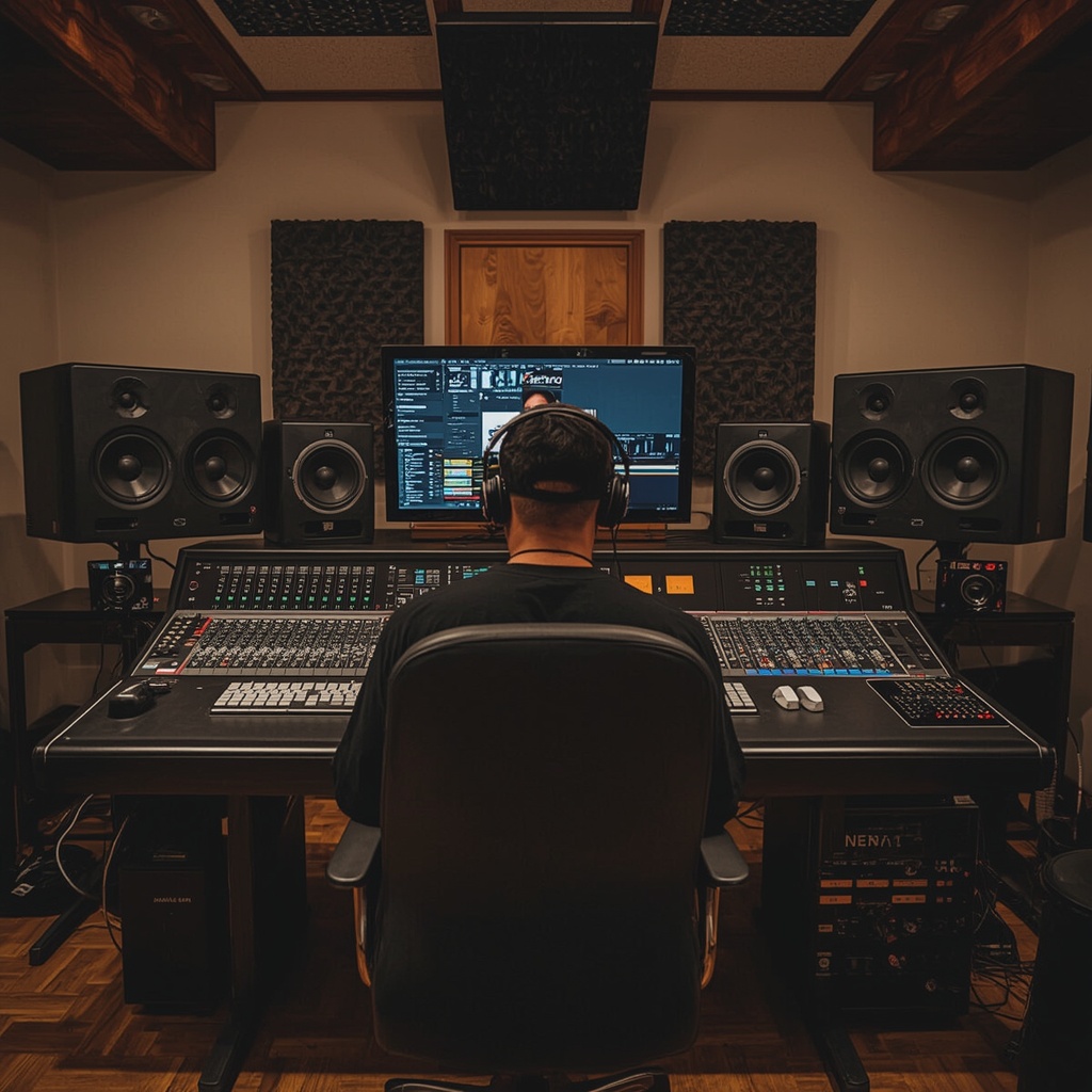 Produtor de rap a trabalhar num estúdio no Porto