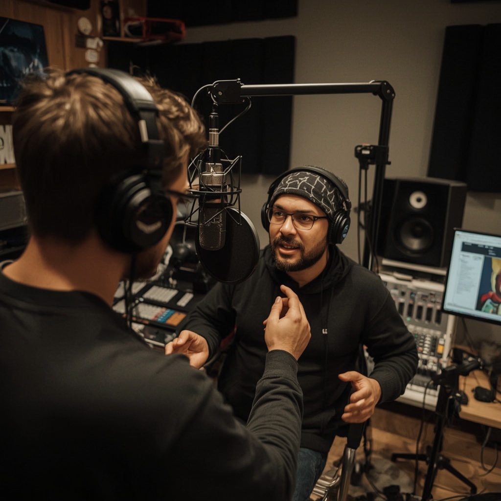 Técnico acompanhando gravação de rap no Porto