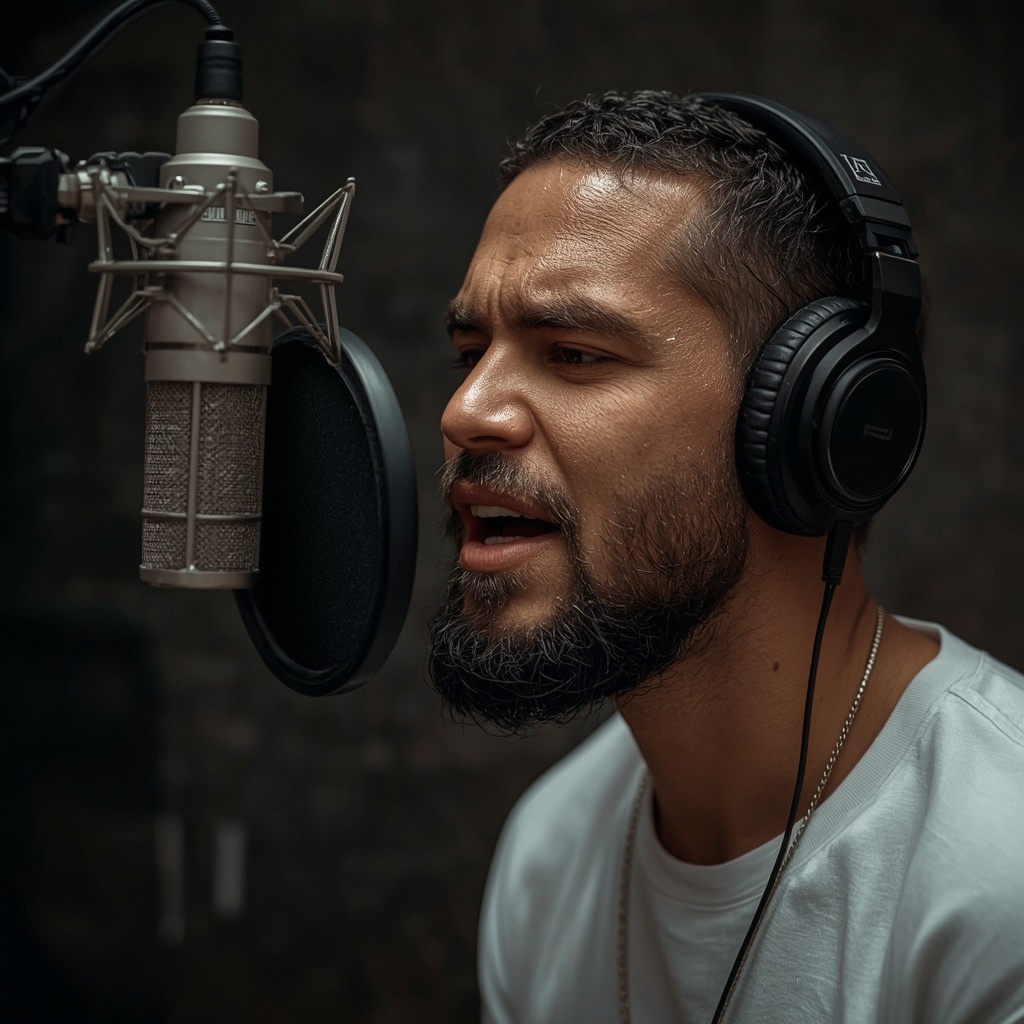 Rapper durante gravação de rap no Porto