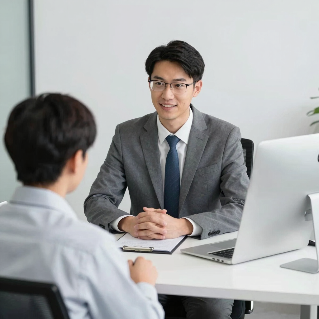 A male finance influencer discussing strategy with a brand manager over coffee.