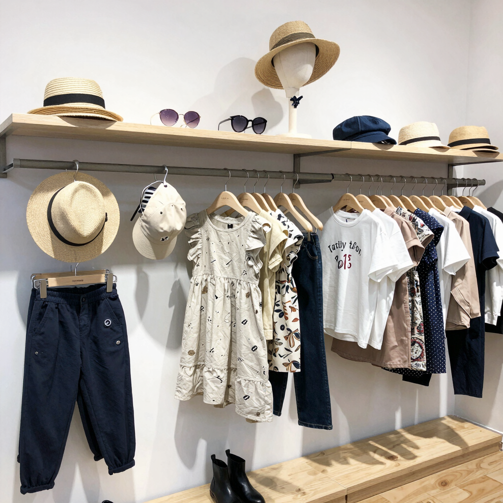 Colorful girls' boxer shorts neatly arranged on a wooden table