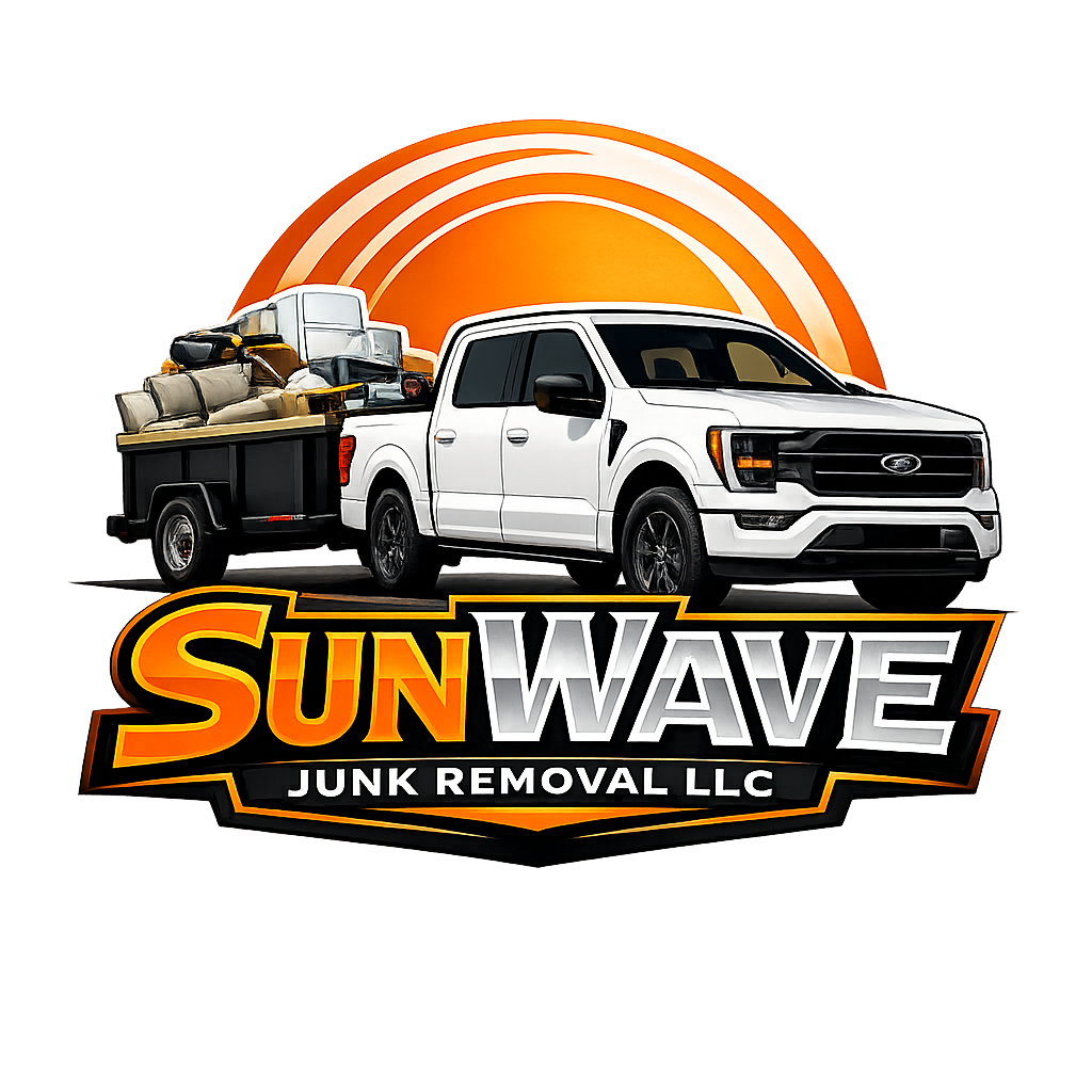 SunWave Junk Removal LLC company logo with truck and trailer
