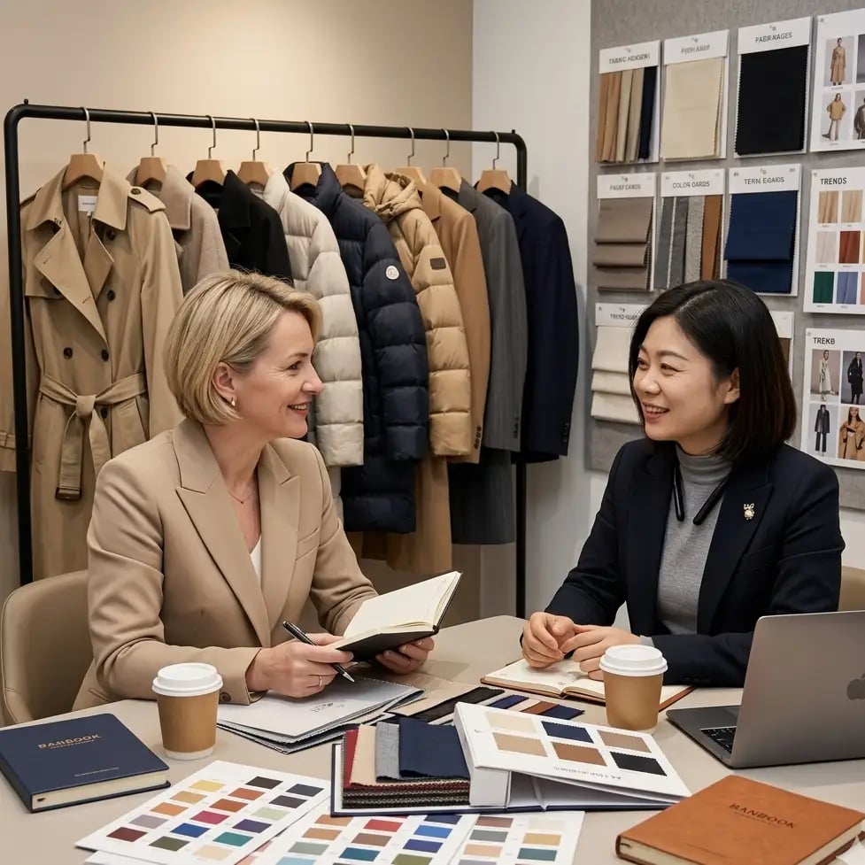 Fabric consultation with client selecting materials and colors