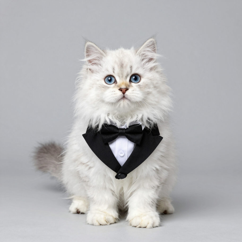   gato blanco con traje negro
