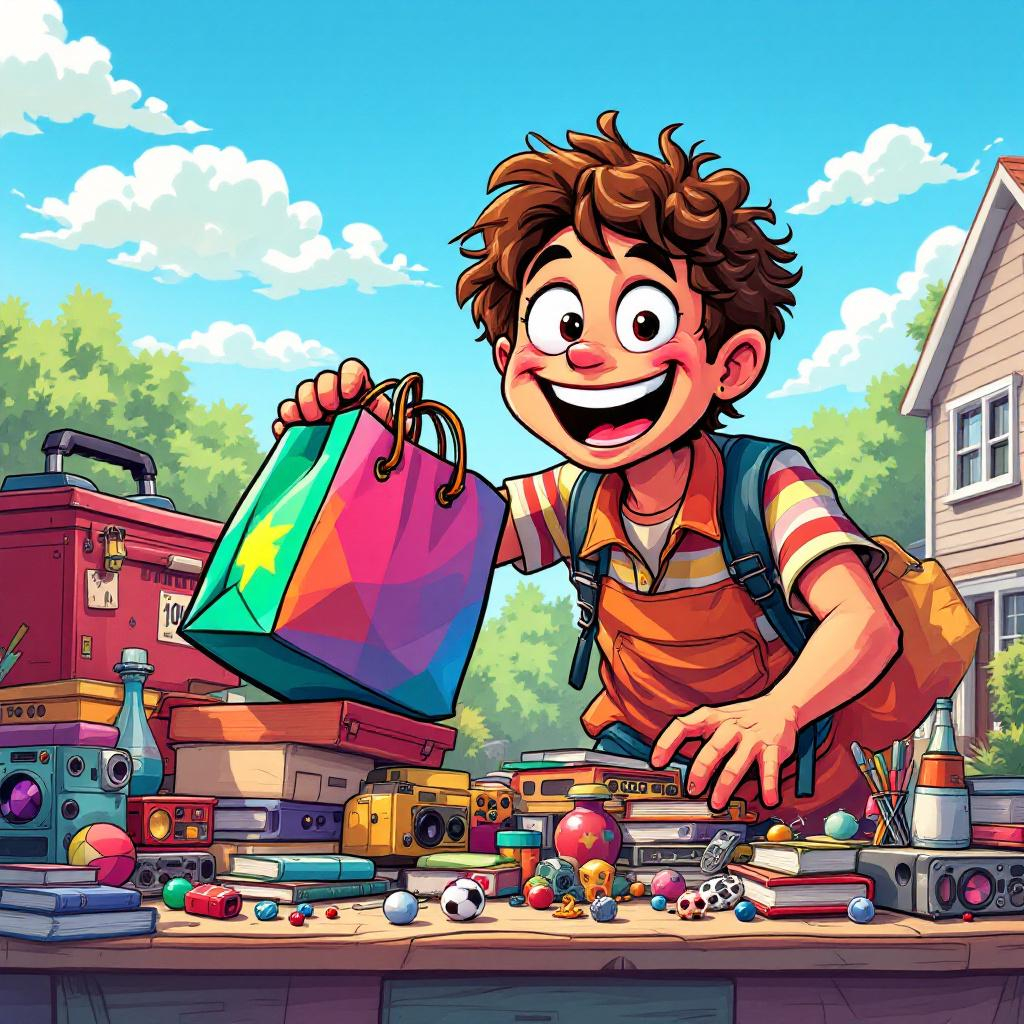 a graphic showing a boy with a backpack ready to make a purchase