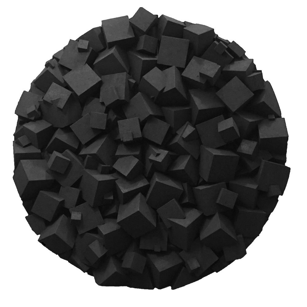 Sculpture murale ronde de la série Pyrite, cubes, monochrome noir