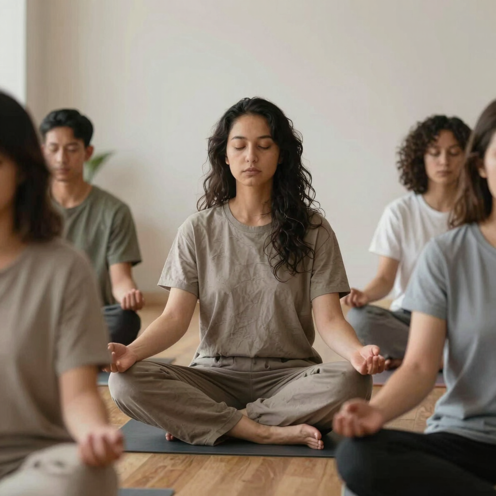 A serene image of a person meditating at sunrise atop a mountain, bathed in golden light.