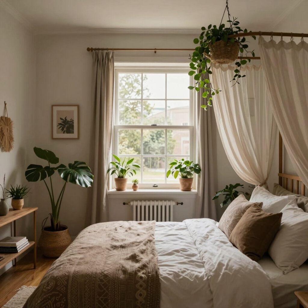 A warm, inviting living room corner with a plush armchair, soft blankets, and gentle natural light.