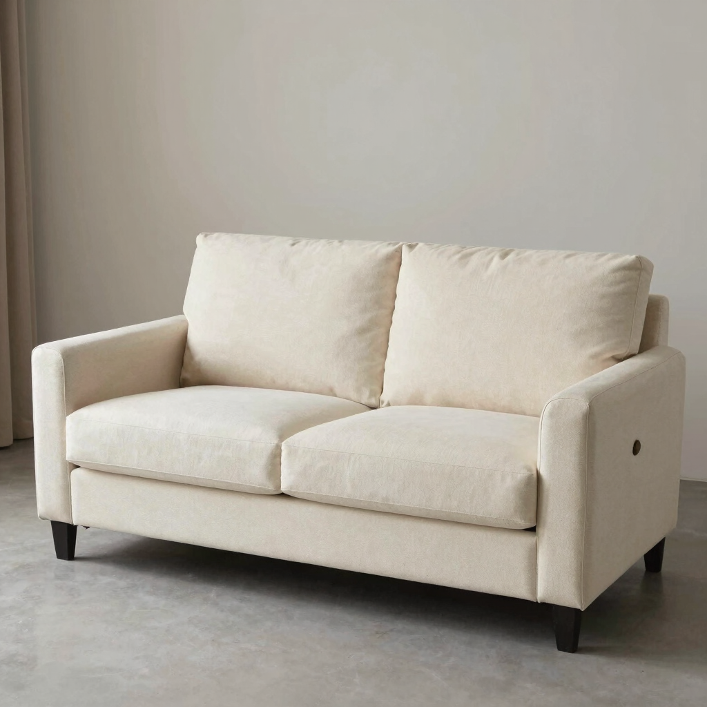 Professional cleaner carefully wiping a modern living room window with natural light.