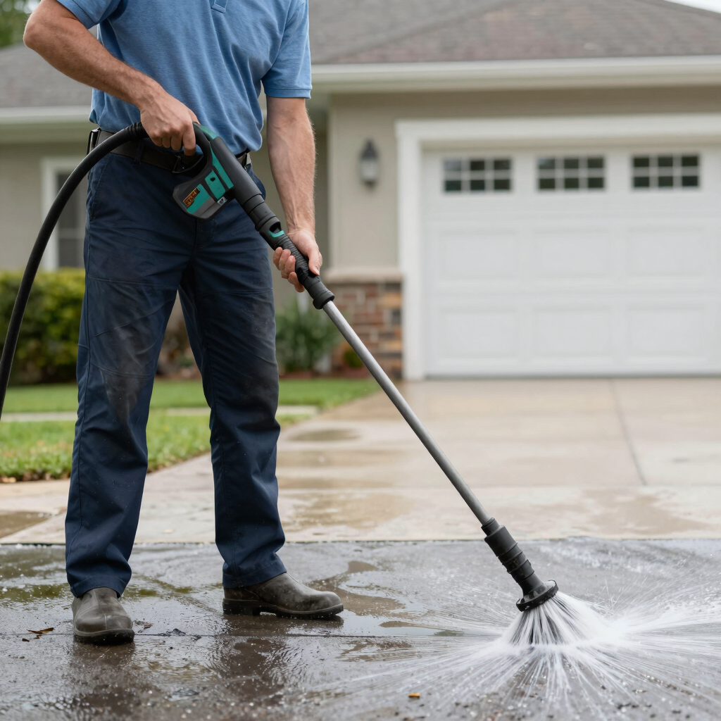Skilled mason applying mortar between bricks on a sunny construction site.