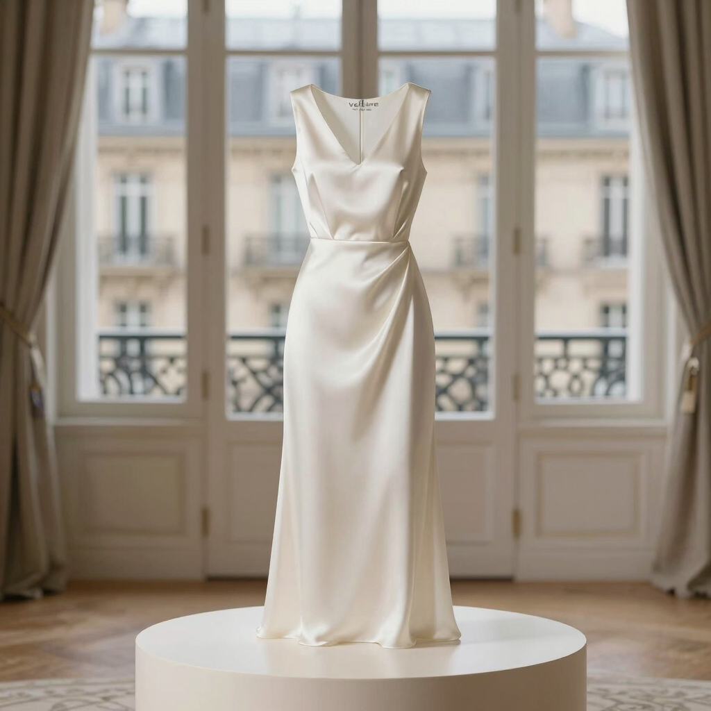 Velune Paris women's elegant ivory silk midi dress luxury fashion collection