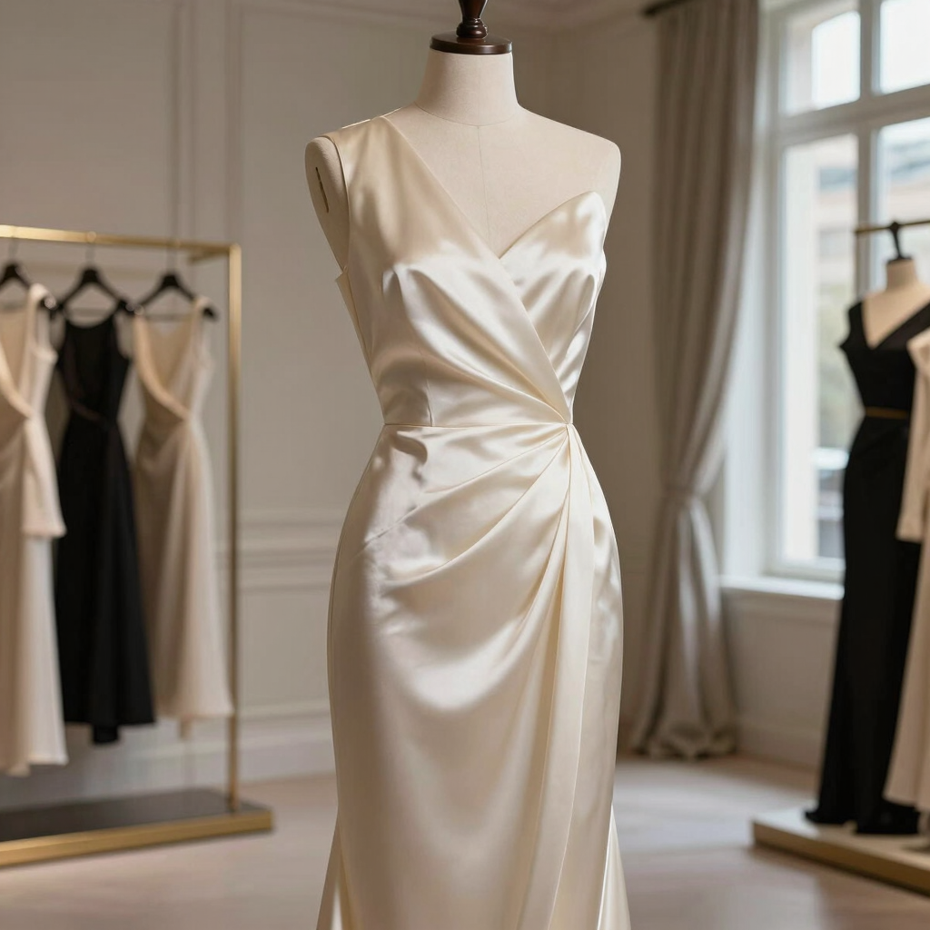 Elegant silk satin dress from the exclusive Velune Paris Edit.