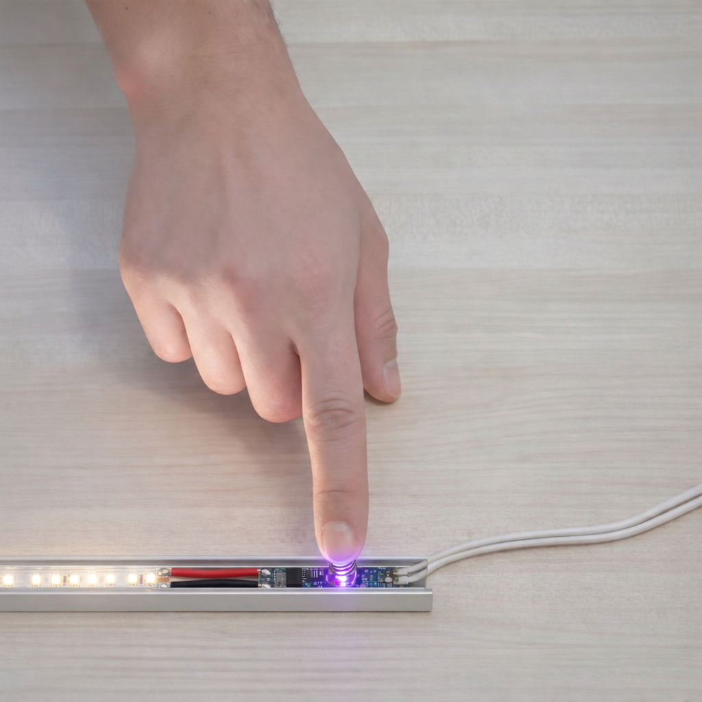 Instalación de sensor táctil capacitivo con muelle de alta sensibilidad.