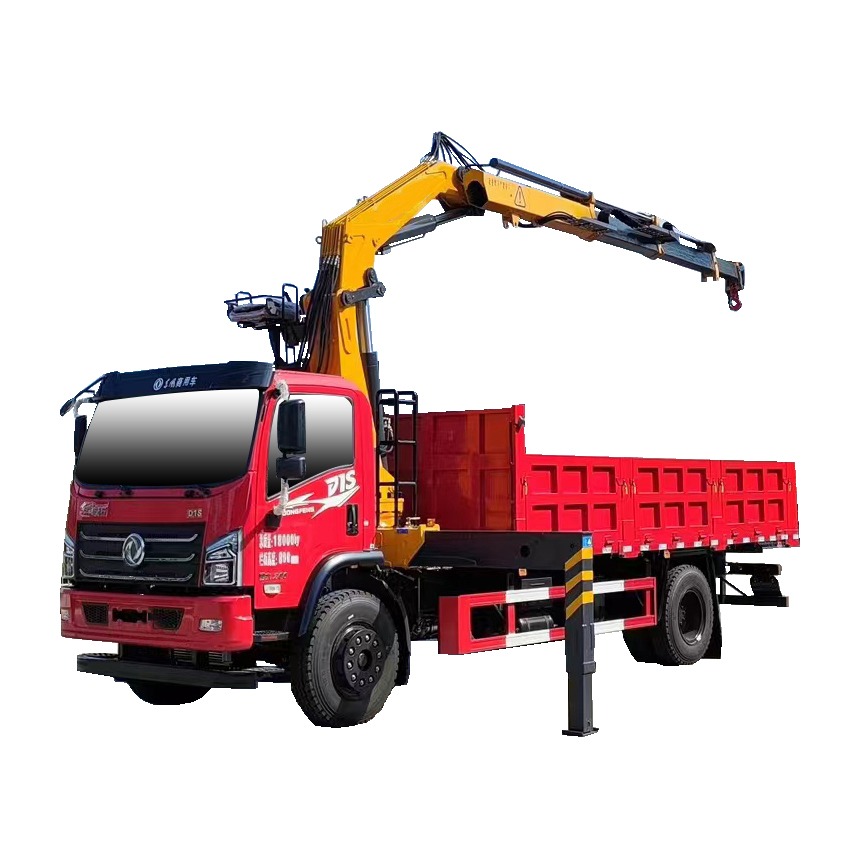 A China knuckle boom crane truck on a white background.