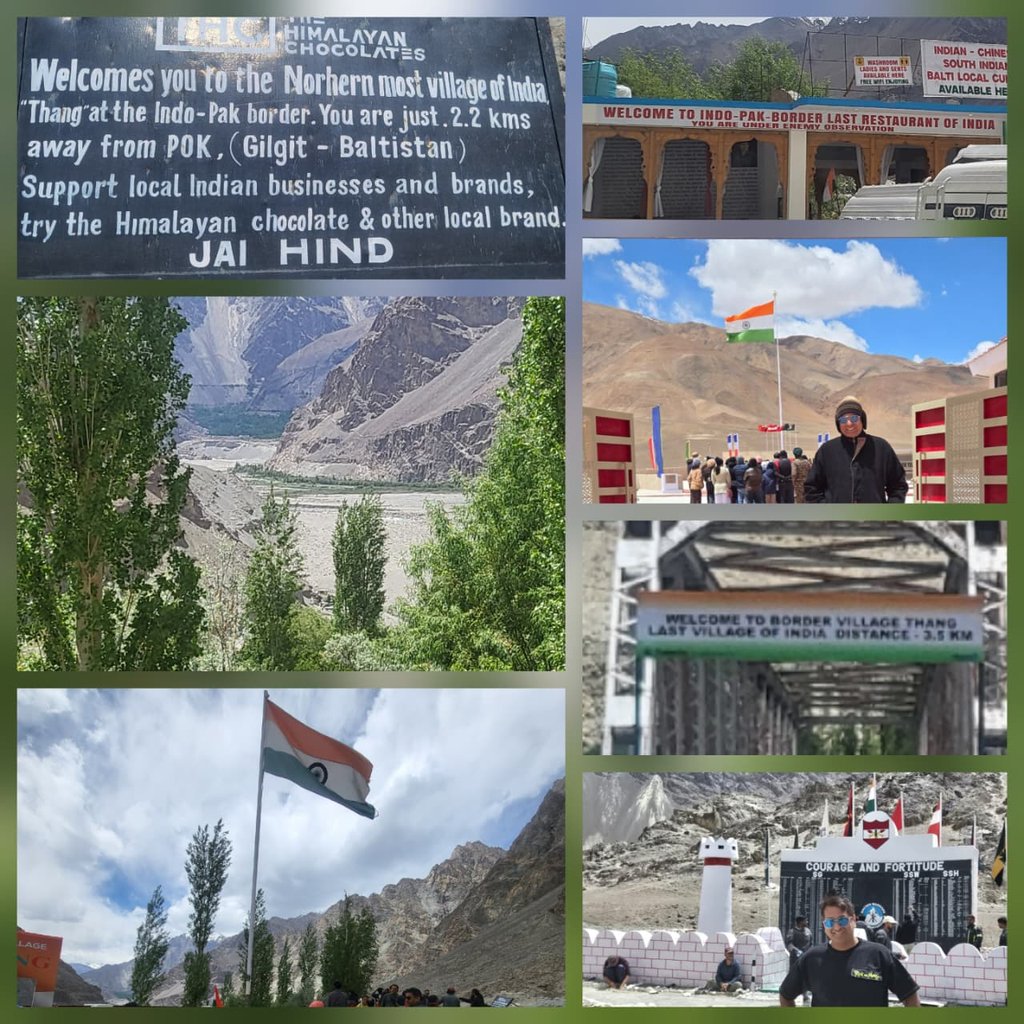 Collage of Thang - Last Village Of India, Rezang La war memorial at Ahir Dham, Chushul; at left is t
