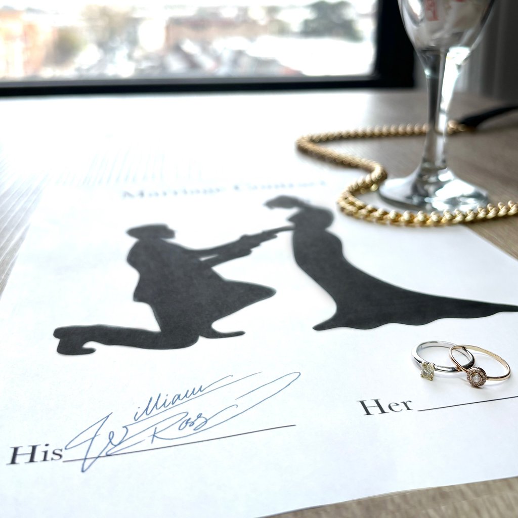 Example of a signature signing a happy marriage agreement 