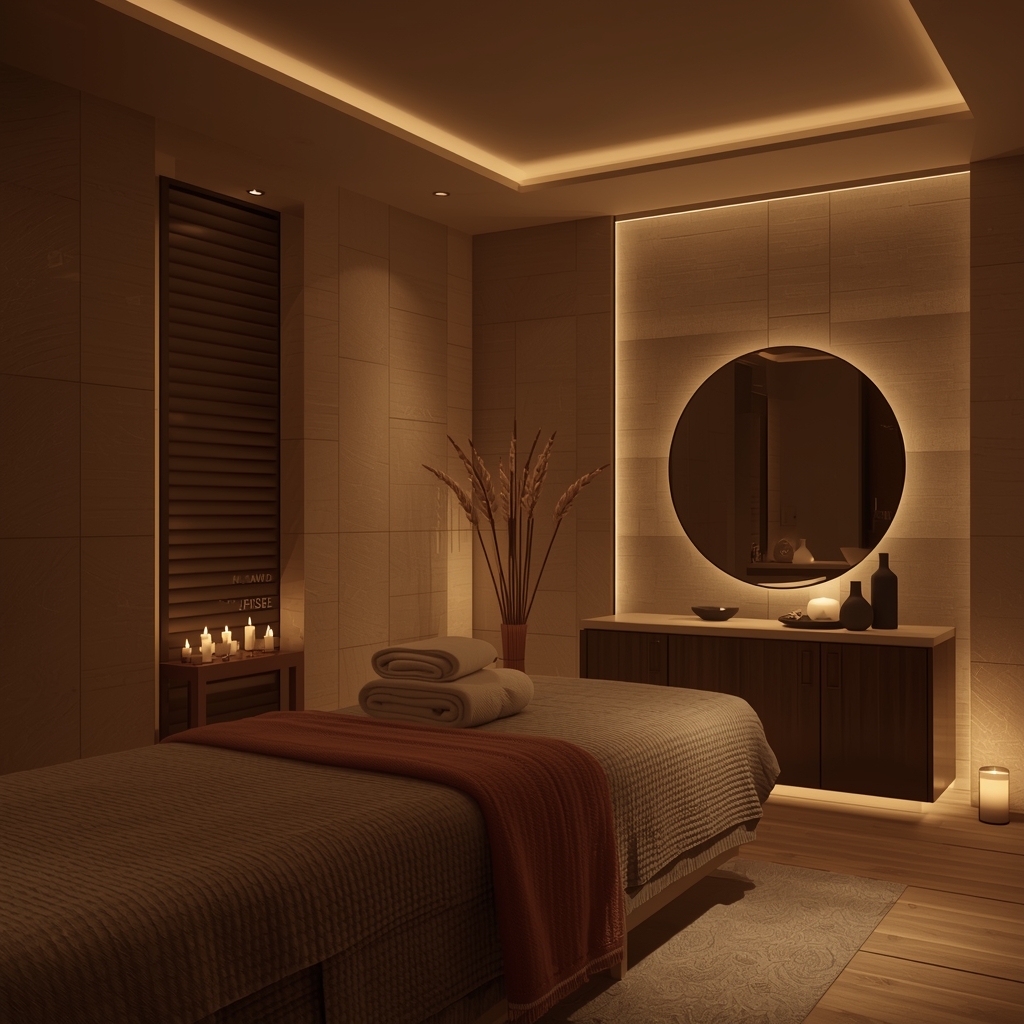 Ambiente sofisticado para massagem erótica no Porto com iluminação suave e atmosfera relaxante.