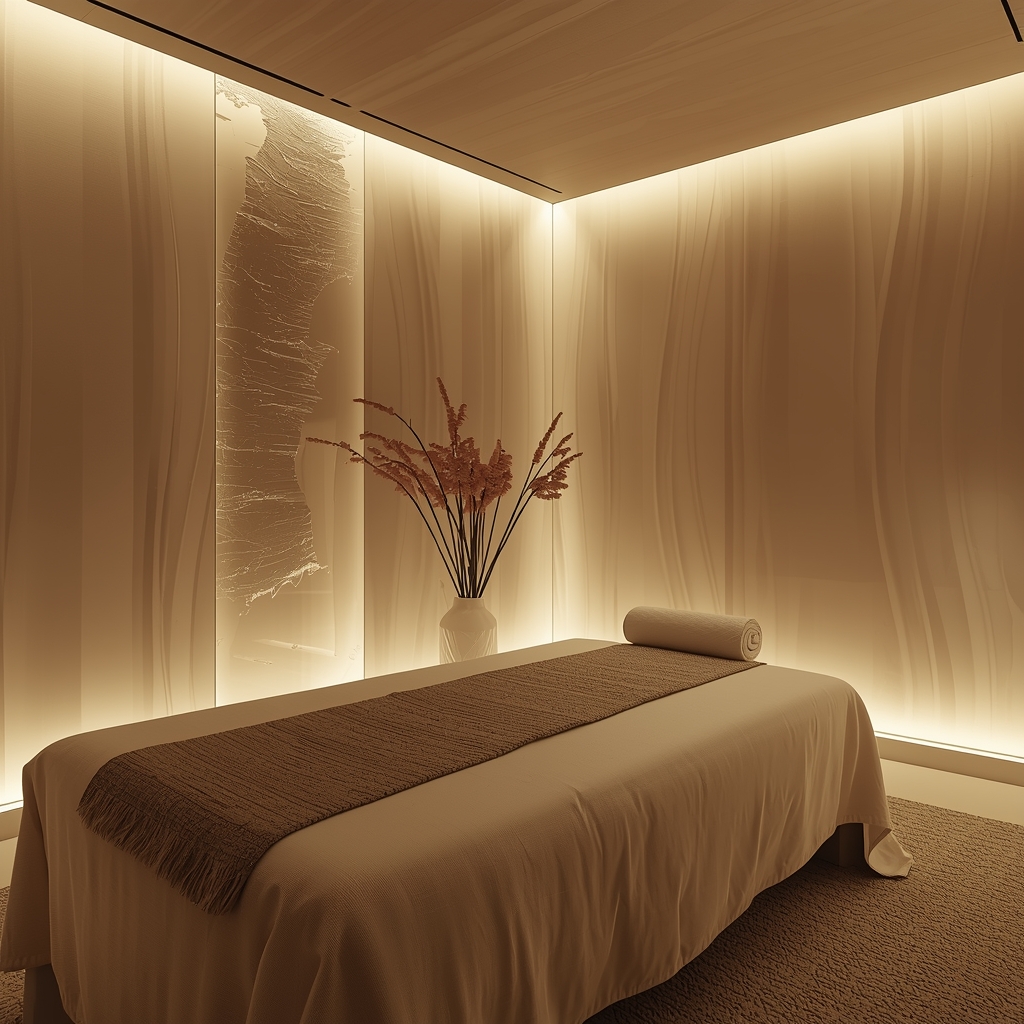 Ambiente sofisticado preparado para sessão de massagem Nuru no Porto com iluminação suave e atmosfera relaxante.
